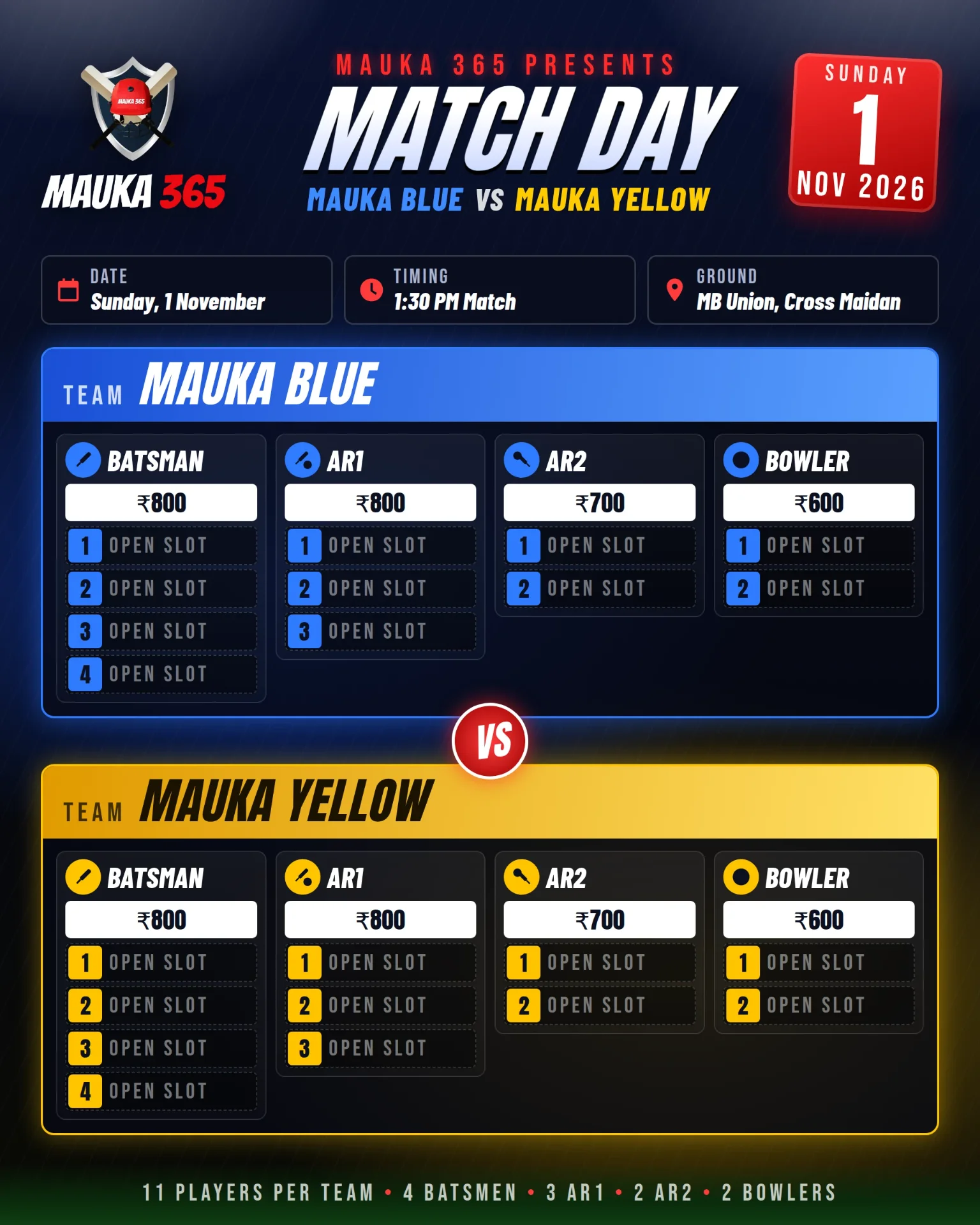 Cricket with Mauka 365 - 1 Nov 2026